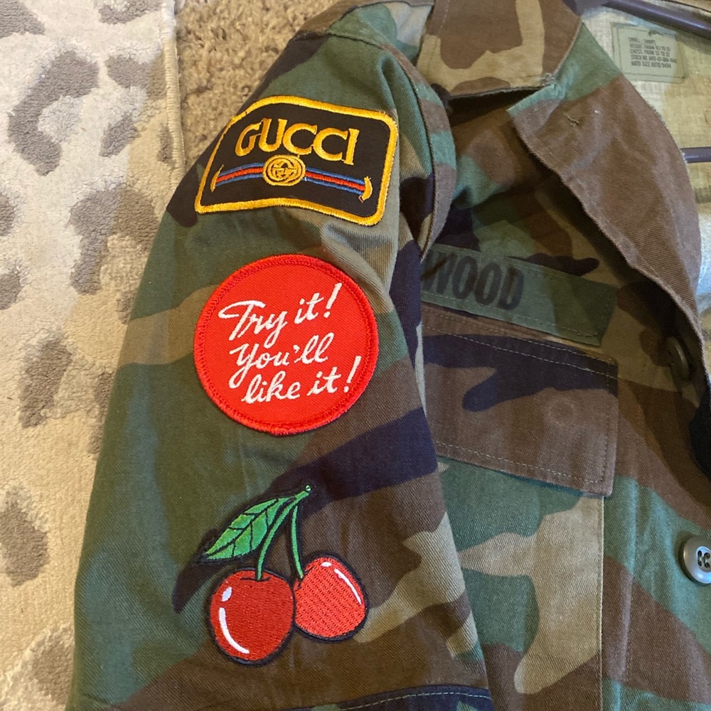 Army military jacket with patch embellishments